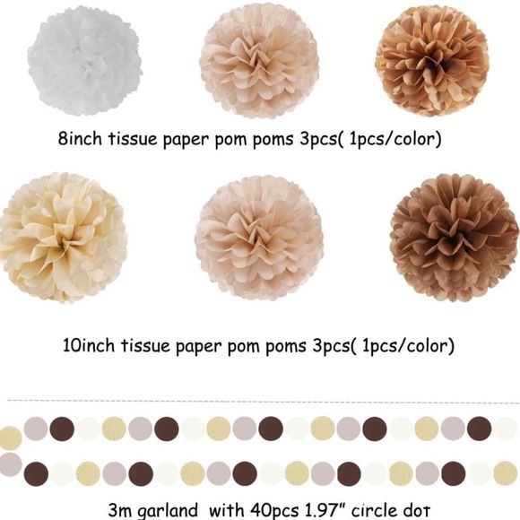 28 Piece Neutral Decor Pack - Champagne / Brown / White - Birthday / Baby Shower - Picture 2 of 5